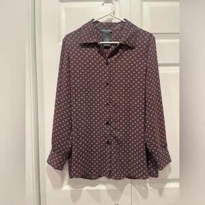 Chelsea & Theodore Red And Gray Patterned Button Up Blouse Size Medium
